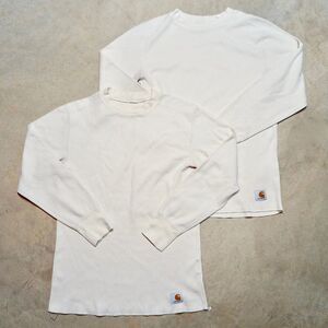 Lot of 2 Carhartt Thermal Shirts Size MEDIUM Cream Waffle Long Sleeve Workwear